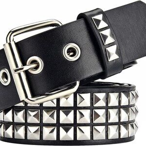 Black Studded Belt Punk Rock Rivet Belt Grommet Threads belt with Bright Metal P